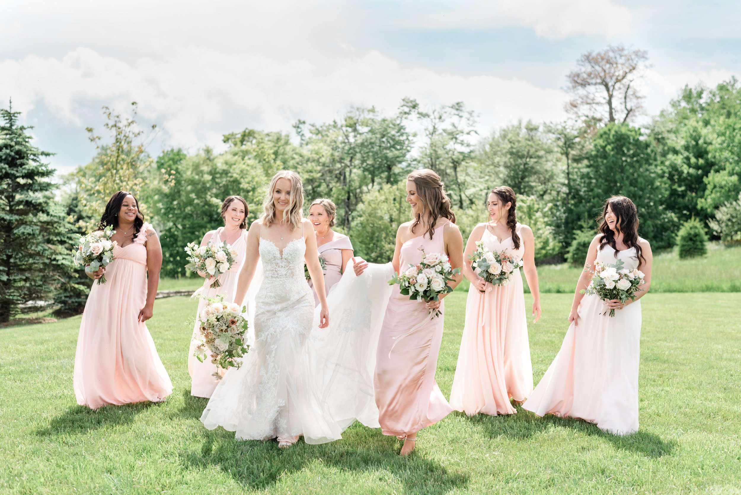 early summer wedding in the nc mountains bridesmaids in blush